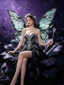 成人仙女服裝套裝，附彩色蝴蝶翅膀與魔杖，適合萬聖節角色扮演、主題派對與舞台表演 - 彩色 - 查看 6