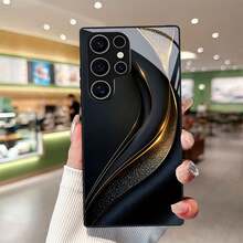 [24h Shipping From DE/FR/ES]Apple 11-17Phone Case - Black Aerodynamic Case With Golden Wave Pattern, Compatible With  Galaxy S9+/S10/S20+/S20 Ultra/S21 5G/S21+/S22/S23 PLUS/S24 Plus/S25/S25 Edge/Note 9/Note 10/Note 10+/Note 20/Note 20 Ultra. Features Elegant Tempered Glass  21-26 - 1 Piece Of Picture Color - View 1