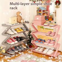 1 pieza Estantería para zapatos de 4 niveles en forma de Z, caja de almacenamiento independiente de plástico duradero, diseño curvo, estantería de almacenamiento multifuncional, estantería para zapatos autónoma de fácil montaje, sin herramientas requeridas, diseño compacto, apta para sala de estar o dormitorio, apilable y ahorradora de espacio, caja para zapatos, estantería vertical para zapatos - Multicolor - Ver 4