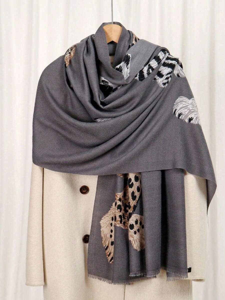 1pc Vintage Leopard Animal Print Chiffon Scarf, Minimalist Elegant Commute & Travel Dual-Use Shawl Neck Scarf - Multicolor - View 1