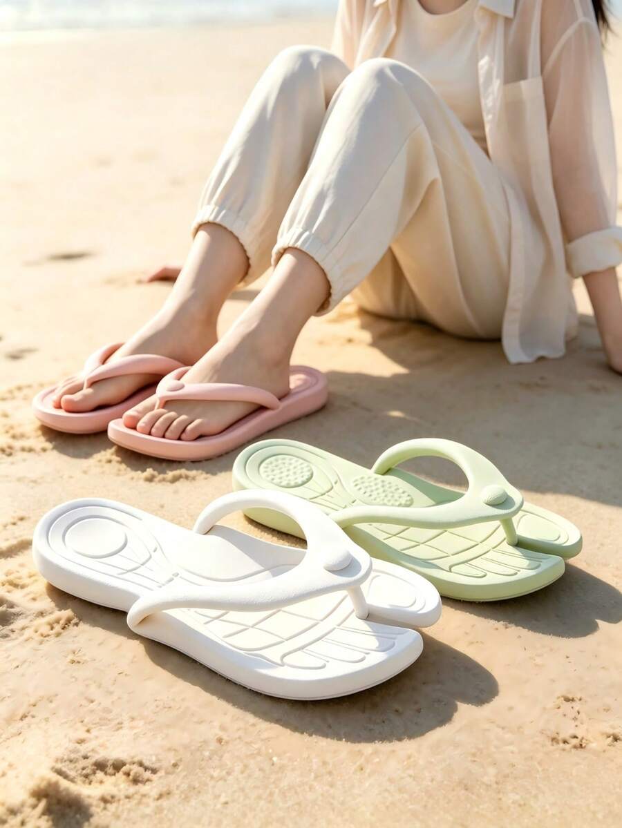 1 Pair Detachable Portable Travel Flip-Flops, Fresh Macaron Color, Comfortable And Durable, Non-Slip Bathroom Slippers, Suitable For Vacation, Beach Travel, Back To School Season, Women's Sandals - A - View 1