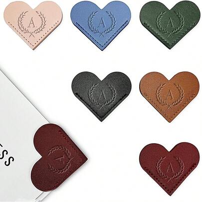 Personalized Leather With Initials Heart Bookmark 6 Pieces |   With Initials, Handmade, Cute Custom Corner Book Marks, Reading Women, Teachers, Students, Book Lovers