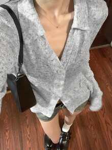 Women's Autumn Vintage Slim-Fit Flattering Grey Thin Waist-Cinching Long Sleeve Sun Protection Top - Grey - View 1