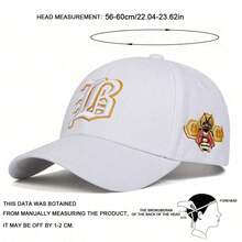 1pc Men's Gothic Letter Side Bee Embroidery Baseball Cap, Adjustable Sun Protection Casual Hat, Spring/Autumn - White - View 2