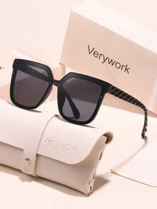 Verywork1 Square Fashion Brand Design Women's Sunglasses, Comes With Storage Case And Cleaning Cloth, Suitable For Outdoor Activities, Travel, Vacation, Daily Commute, Street Photography, Driving, Etc. - Multicolor - View 1