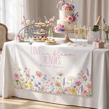1pc DIY Customized Name Wildflower Floral Bridal Party Tablecloth, Blooming Floral Pre-Wedding Banquet Dessert Table Decor, Wedding Banquet Long Table Cloth Fabric Decoration - Multicolor - View 10