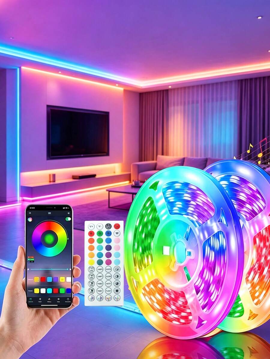 2 Modos de Control: Control Remoto de 44 Teclas y Control por APP de Smartphone, Tira de Luz LED RGB Sincronizada con Música Controlada por APP Inteligente con Control Remoto, Adecuada para Dormitorio, Habitación, Decoración del Hogar, Fiesta, Vacaciones y Otras Ocasiones, Decoración de Habitación, Decoración del Hogar, Decoración de Dormitorio, Tira de Luz LED Inteligente con Control Remoto de 44 Teclas