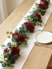 1pc 1.8m Artificial Rose Vine With Green Leaves, Fake Flower Garland For Room, Party, Home, Wedding, Birthday, Christmas Wall, Arch Decoration, Spring Red Flowers - Pinkish White - View 4