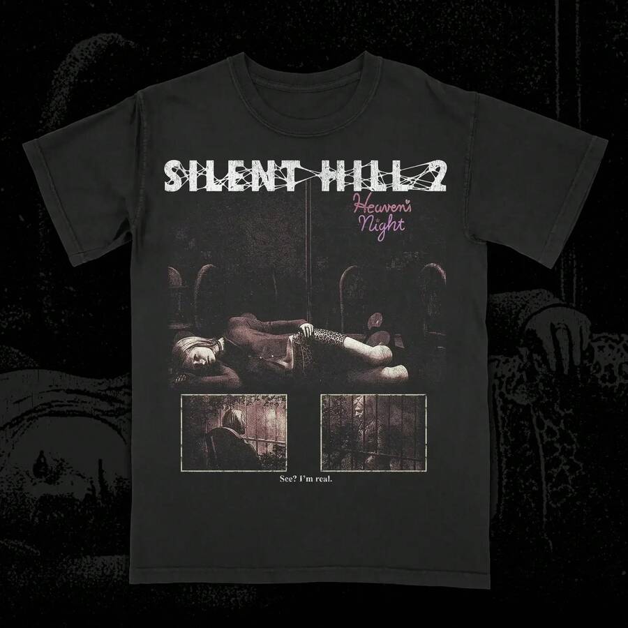 Silent Hill Baumwoll Grafik T-Shirt Schwarz Horror Spiel Streetwear Unisex Gothic - Schwarz - Übersicht 1