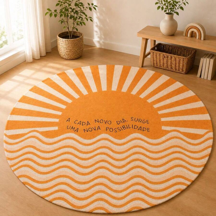 Tapete Redondo Antiderrapante Decoração de Casa 88x88 - Multicolorido - Visão 1