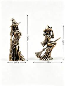 1 Peça Estátua de Bruxa Vintage de Latão com Vassoura e Livro, Decoração Colecionável de Metal Inspirada em Filme Mágico para Mesa, Ornamento de Mesa para Estante, Casa e Quarto, Presente Atencioso para Mulheres no Aniversário, Formatura, Halloween, Ação de Graças, Natal - Vários estilos - Visão 7