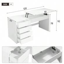 120*50*78–92 Cm, Height-Adjustable Desk With 4 Drawers – White Dressing Table And Computer Desk In One, With Manual Height Adjustment And Hidden Storage, Desk, Dressing Table - 白色 - 查看 2