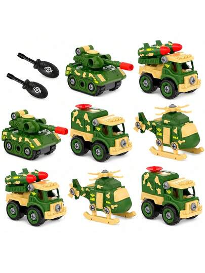8 Carrinhos Exército Caminhões Helicóptero Tanque de Guerra
