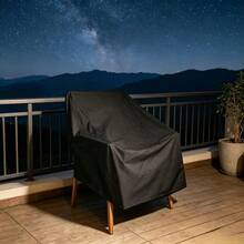 All-Weather Outdoor Stackable Chair Cover, 210D PU Coated Oxford Fabric Waterproof Scratch-Resistant Dust-Proof Cover With Drawstring To Prevent Wind Blow-Away - Black - View 7
