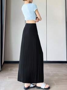 Women's Casual Woven Long Slit Skirt, Zipper Design, Non-Stretch Non-Sheer, Suitable For Daily Wear. - Black - View 7