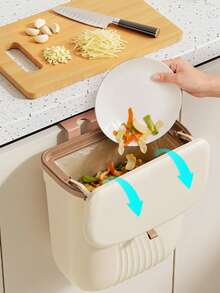 Wall-Mounted Trash Can With Lid, Large Capacity, Odor-Proof, Suitable For Kitchen, Bathroom And Toilet Paper Storage - A - View 2