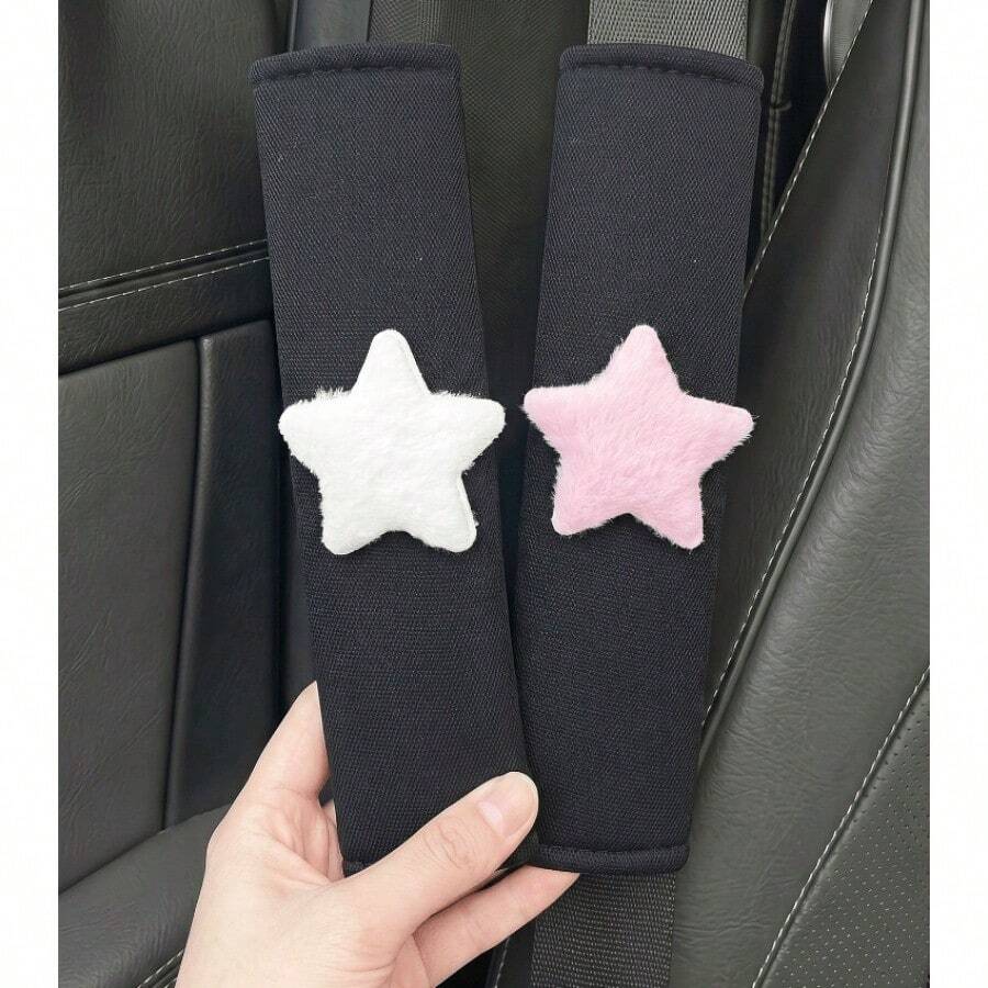 毛絨星星設計汽車安全帶套,柔軟透氣安全帶肩墊,防磨損安全帶保護套,通用於所有車型內飾配件 - 星星 - 查看 1