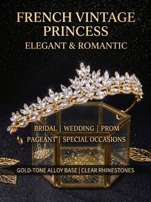 1pc Elegant Gold Rhinestone Princess Tiara Crown, Bridal Hair Accessory For Women And Girls, Wedding, Prom, Party - Gold - View 4
