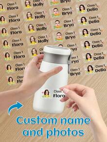 60 piezas Pegatinas transparentes personalizadas con nombre & foto - 25 estilos, Pegatinas transparentes impermeables personalizadas con etiquetas de nombre para jóvenes - Multicolor - Ver 21