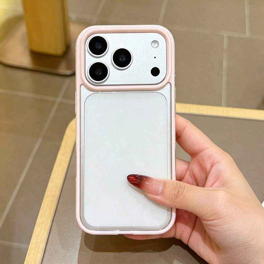 Dual-Color Dopamine Candy Color Border Transparent Phone Case, Large Full Camera Window Frosted Transparent Shockproof Protective Cover, Compatible With IPhone 17 16 15 14 13 Pro Max 12 Pro Max 11 Phone Case, Holiday Gift - Pink - View 1