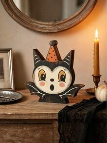 6pcs Vintage Halloween Indoor Decor, Retro Wooden Block Bookshelf Decorations, Cute Ghost, Pumpkin, Black Cat, Skeleton, Witch Owl, Housewarming Gift - Multicolor - View 16