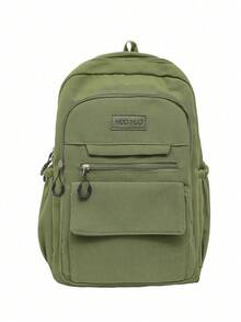 Ransel Buku dengan Penutup, Tahan Air, Portabel untuk Perjalanan, Liburan, Kerja, Kantor, Olahraga, Gym, Aktivitas Luar Ruangan, Kasual untuk Pelajar Laki-laki dan Mahasiswa. - Hijau Tentara - View 1