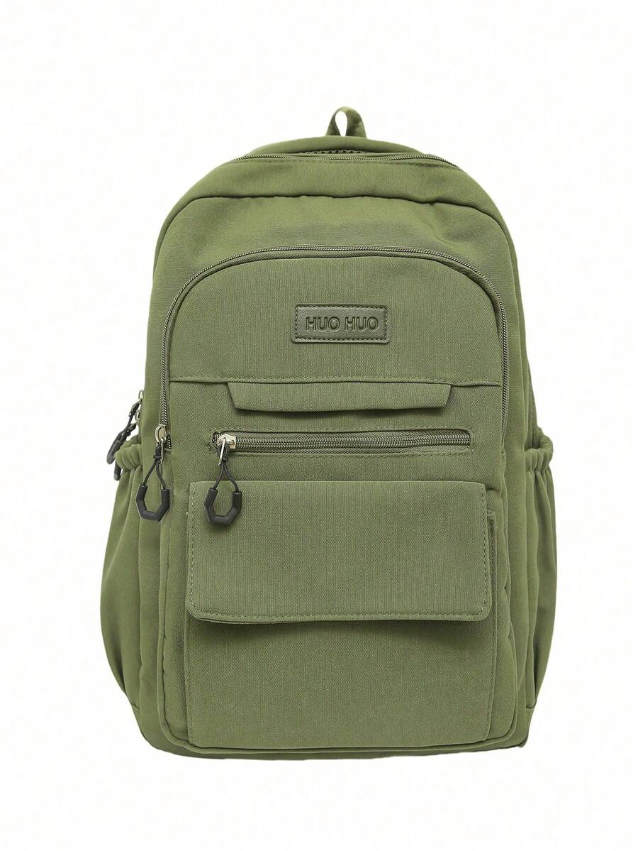 Ransel Buku dengan Penutup, Tahan Air, Portabel untuk Perjalanan, Liburan, Kerja, Kantor, Olahraga, Gym, Aktivitas Luar Ruangan, Kasual untuk Pelajar Laki-laki dan Mahasiswa. - Hijau Tentara - View 1