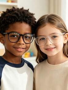 2 PCS Boys Girls 6-10Y Classic Casual Square Glasses Frame Solid Color PC Frame Clear Lens Lightweight Snug Fit For Daily Study With Glasses Box - Multicolor - View 2