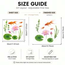 防水 3D 錦鯉魚與蓮花貼紙，可移除自黏式牆貼，適用於浴室洗手台、浴缸、馬桶，防滑居家牆面與地板裝飾 - 蓮花鯉魚貼 - 查看 14
