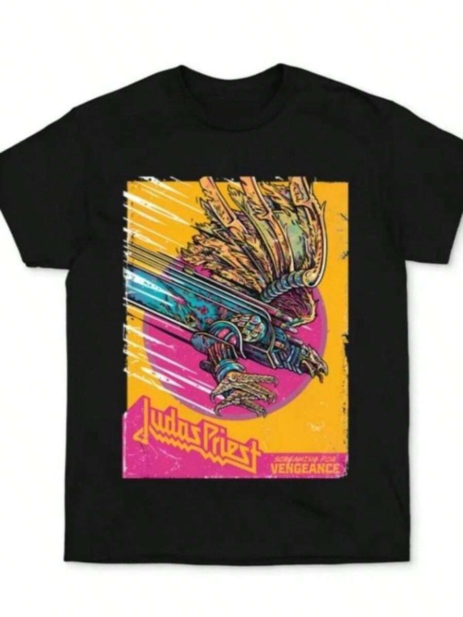 JUDAS PRIEST Band Short-SLeesved T-Shirt European American Metal Rock Clothes And Wo Crewneck Unisexs T-Shirts - 黑色 - 查看 1