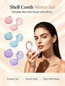 1pc Shell Air Cushion Scalp Massage Comb, Portable Shell Comb, Girls Students Comb, Foldable Comb, Multi-Color, Built-In Mirror - Multicolor 3 - View 6