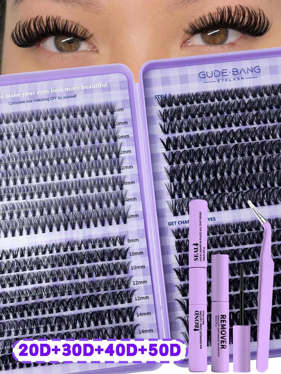 640 buah bulu mata palsu D-Curl yang lembut dan tebal, padat dan bervolume, ringan dan dapat digunakan kembali, set bulu mata tunggal berkapasitas besar, lem, penghapus lem, dan pinset opsional, cocok untuk riasan mata 3D dengan gaya campuran alami yang lembut. - Purple - View 1