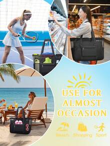 Large Capacity Beach Tote Bag For Women, Mesh Sandproof Travel Bag With Removable Pouch & Multi Storage Pockets - Multicolor - View 8