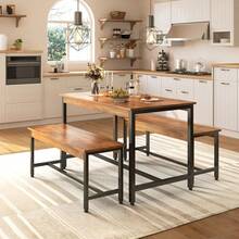 Comedor 4 Personas con 2 Sillas, Hierro y Madera, Retro| Comedor de 2 Sillas para 4 Personas.Diseno Minimalista en Hierro y Madera.Facil Montaje.Ideal para el Hogar o Cocina. - Negro - Ver 6