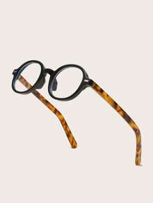 1 Pair Women's Round Frame Personalized Rivet Leopard Print Leg Fashion Decorative Non-Prescription Glasses - Black Frame Leopard Print - View 4