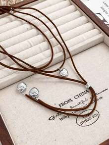 1 pieza Collar gargantilla de cuerda multicapa con forma de corazón, collar corto, collar de capas dulce y fresco, adecuado para uso diario - Corazón - Ver 10
