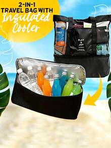 Portable Large Capacity Insulation Bag Handbag Beach Pouch For Schools,Outdoor Activities,Vacations,Travel,Outings,Work,Business,Commuting,School - Black - View 8