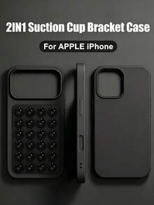 Casing Ponsel Stand Suction Cup 2-in-1 yang Ditingkatkan, Kompatibel dengan 16/15/11/12/13/14/17 Pro Max Plus/17 AIR, Aksesori Penutup Belakang Tahan Guncangan - Hitam - View 8
