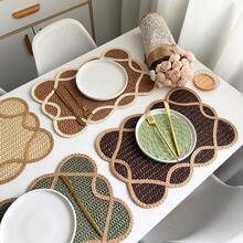 1/2/4/6 Pieces Of Retro Lace Edged Oval Paper Woven Placemats, Anti Slip Breathable Table Mats, Rural Style Home Dining Table Decoration Accessories, Suitable For Kitchen, Home And Party Decoration, With Multiple Colors To Choose From - Multicolor - View 3