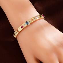 1pc Minimalist Geometric Square & Oval Combination Design Cubic Zirconia Inlaid Women's Bracelet - Multicolor - View 9