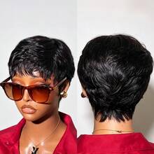 1B Hair Short Pixie Cut Wig With Bangs, No Glue No Lace Front, Short Layered Trim, Fully Machine Woven, Easy To Wear, Suitable For All Ethnicities - Multicolor - View 3