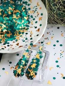 5g Shiny Star Moon Mix Cat Sequins Nail Art Decorations Emerald Green Hexagon Glitter Gel Polish Manicure Accessories Vintage Press On Nails - Multicolor - View 3