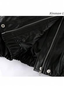 Hong Kong Style Retro Polka Dot Ribbon Leather Jacket With Zipper, Casual For Evening Date, Vacation And Daily Wear In Spring And Autumn - Black - View 4