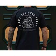 Kämpfe den guten Kampf Boxing Gym Pump Christliche Streetwear Christliches Gym-Shirt Herren Christliches Shirt Christliche Männerkleidung - Schwarz - Übersicht 2