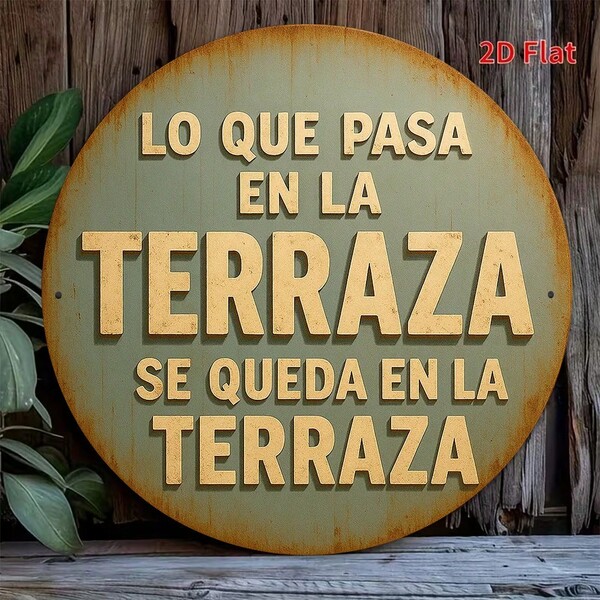 2D Flat Round Sign, Vintage Decorative Plaque Featuring "Terrace Secret", "Terrace Life" Decorative Sign, Suitable For "Garden", "Balcony", "Outdoor Space" Decoration Or Gift. (Random Hole Position)