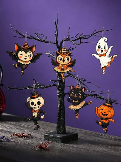 Dekorasi Kartun Menari Halloween Klasik, 6pcs/12pcs/24pcs, Ornamen Gantung Gaya Balet Kelelawar Kucing Burung Hantu Hantu Kerangka Kucing Hitam , Cocok Untuk Pesta Halloween, Dekorasi Rumah dan Kamar, Perlengkapan Suasana Liburan, Perlengkapan dan Suvenir Pesta, Perlengkapan Perayaan