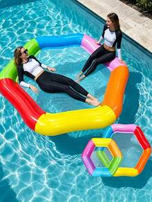 1pc Hexagon Colorful Inflatable Floating Bed Summer Pool Entertainment Double Large Size Thickened Water Float - Multicolor - View 2