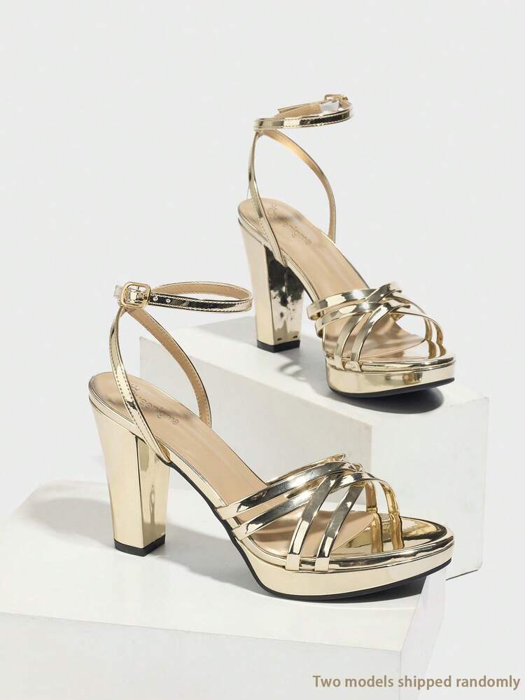 Queenigma Women's High Heel Sandals With Multiple Straps, Summer Sandals, Platform Heels, Gold Color High Heels, High-End Resort Fashion Versatile Wedding Shoes - Gold - View 6