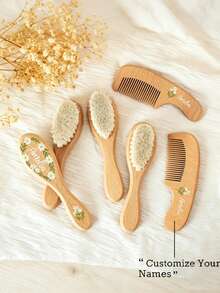 Custom Personalized Wooden Hairbrush Set, Custom Engraved Keepsake, Shower Gift Idea , Unisex Wooden Hair Brush And Comb Set - Multicolor - View 3