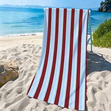 1pc Burgundy & Light Blue Striped Microfiber Beach Towel, Soft Absorbent Lightweight Towel, Suitable For Adults And Teens, Perfect For Beach, Travel And Swimming Beach Blanket - Multicolor - View 2